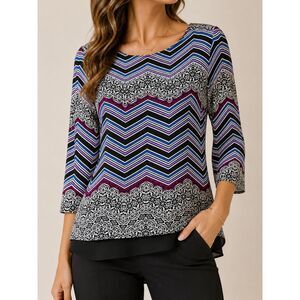 Dana Buchman Layered Chevron Print Blouse Small Sheer Back Detail
